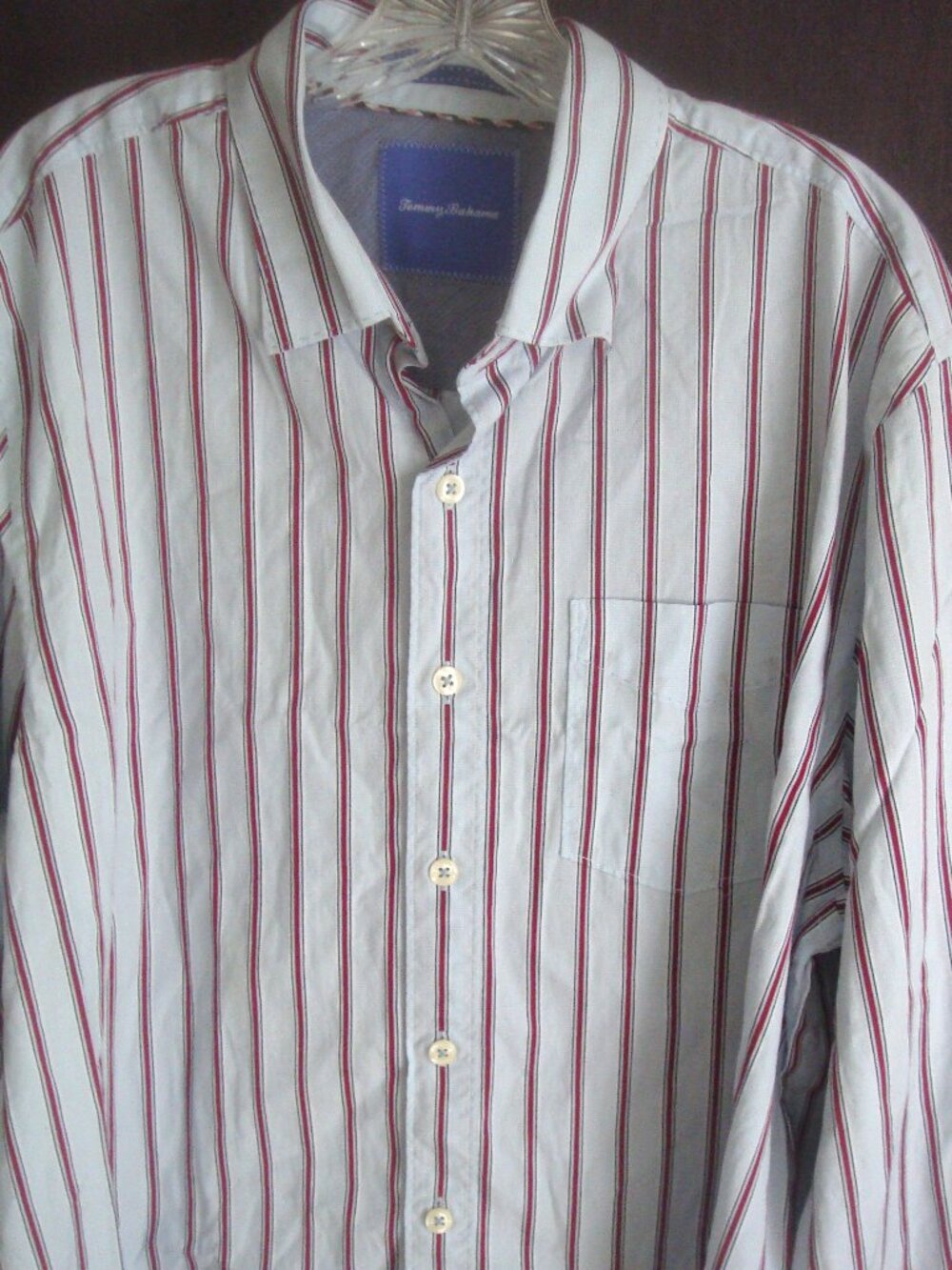 Tommy Bahama Sky Blue Red Stripe Long Sleeve Button Down Shirt
